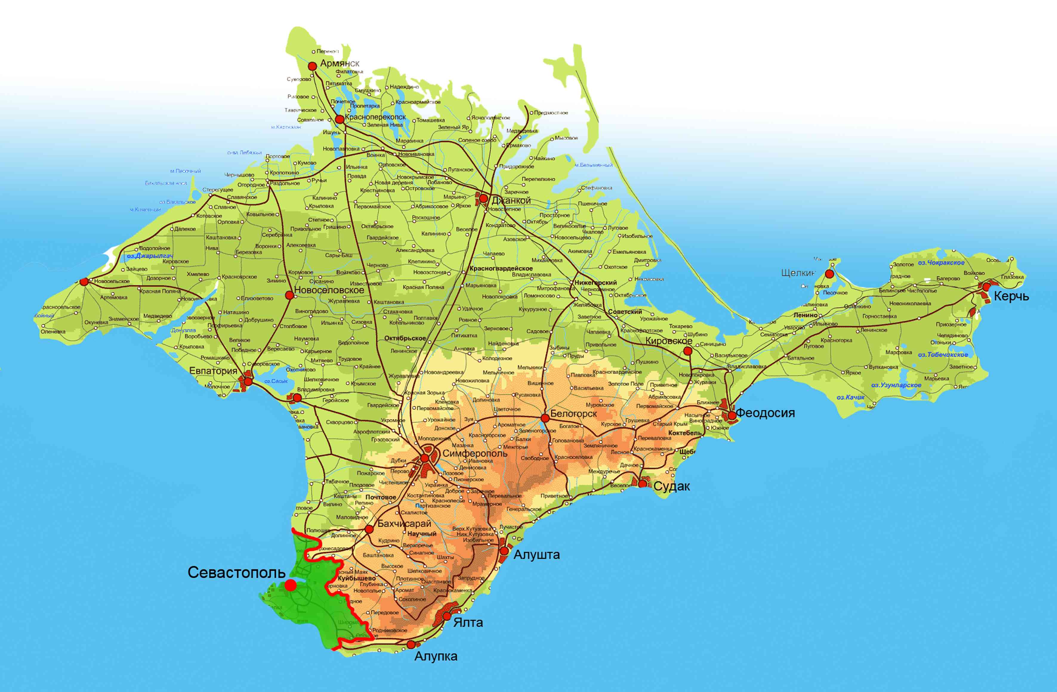 Крымский полуостров географическая карта